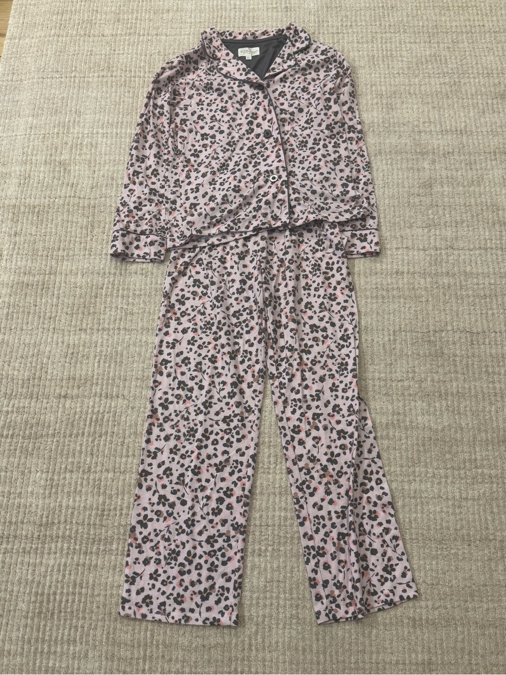P.J. Salvage Pink Floral Leopard Print Pajama Set Girls’ Large